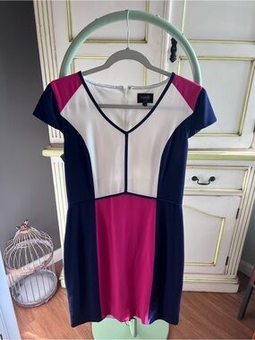 Laundry by Shelli Segal Colorblock Navy, White & Magenta Dress